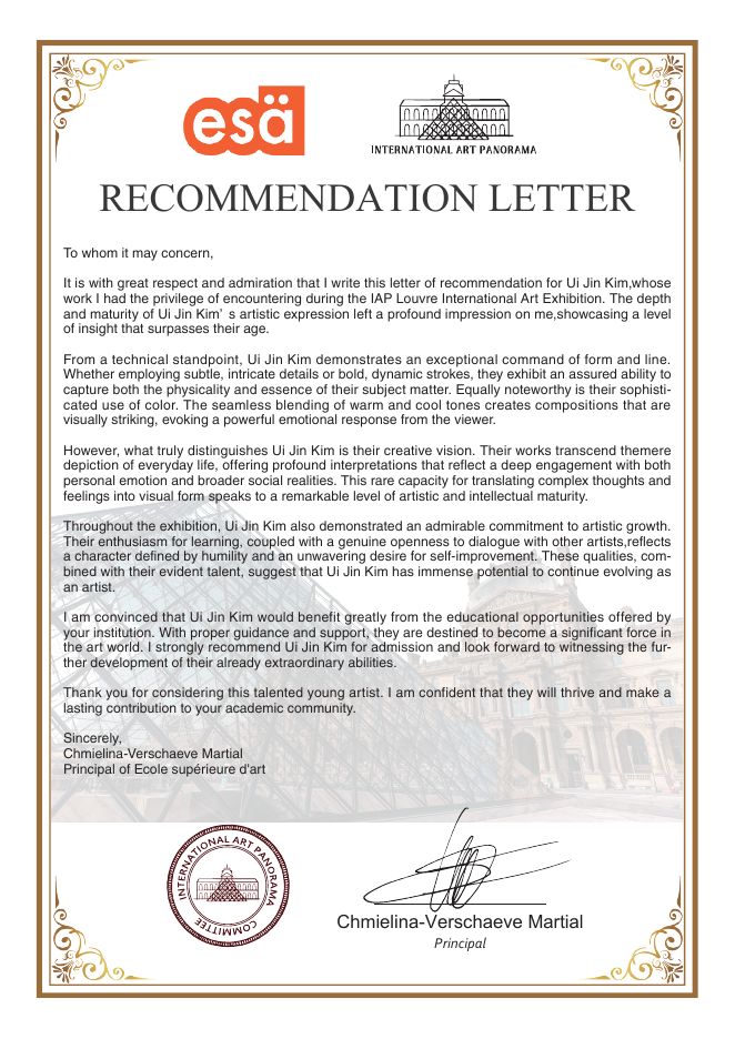 Recommendation letter from the Principal of ESA